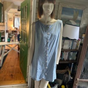 Blue Gingham retro Button-Down Dress, rihoas